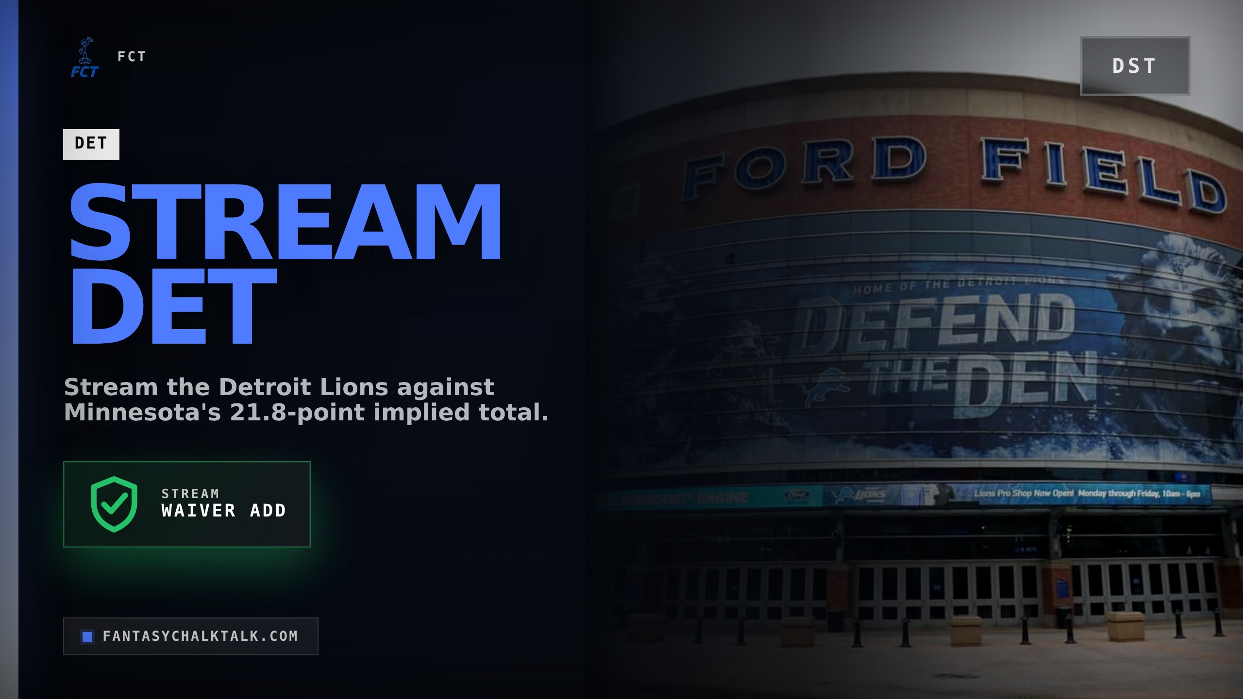 Week 8 DST Streaming: Stream the Lions vs. Minnesota